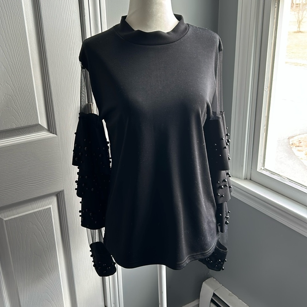 Black top size L beautiful beaded sleeves